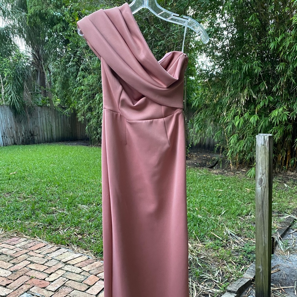ASOS One-Shoulder Satin Gown in Dusty Rose